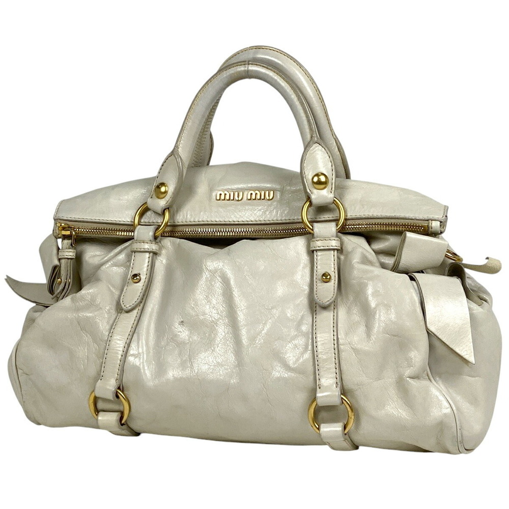 Miu Miu Logo Handbag Shoulder Bag Rion Leather White